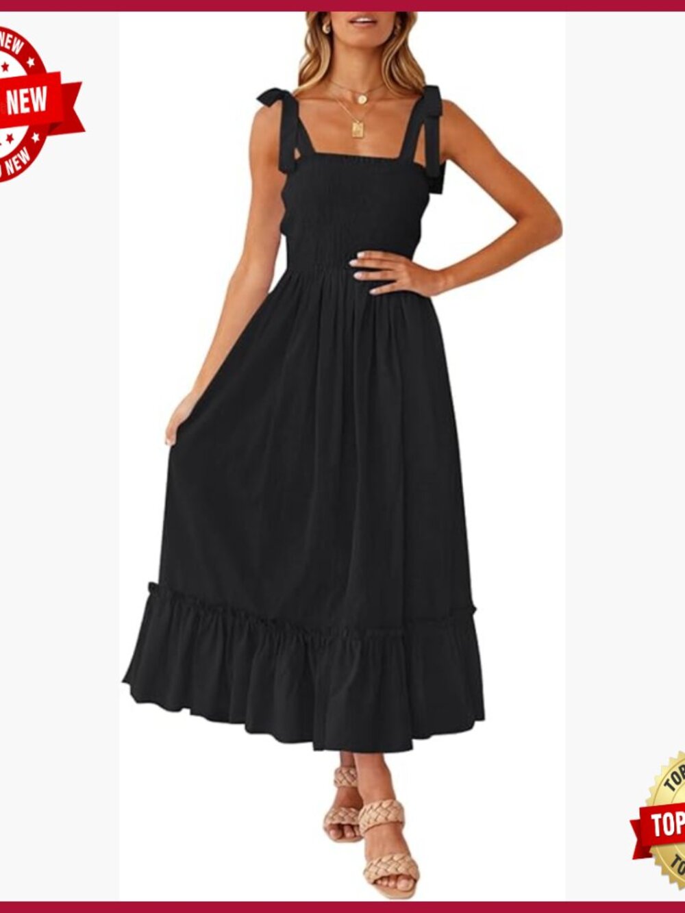 Summer Boho Maxi Dress With Spaghetti Straps Square Neck Ruffle A-Line